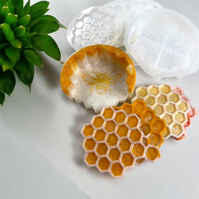 Honeycomb & Bee Coaster and Coaster Holder Silicone Mould